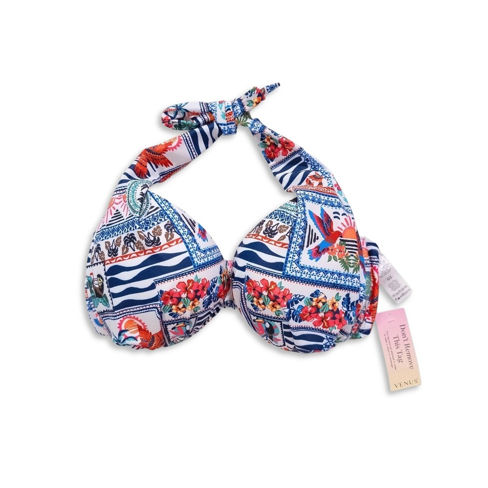 NWT Venus Bikini Top Women G2 Multicolor Tropical Floral Padded Halter Swimwear
